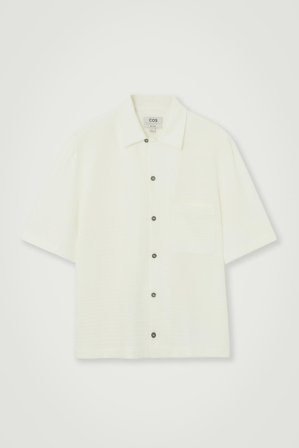 COS Herren Kurzarmhemd Aus Baumwoll-Seersucker - Weiss