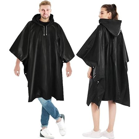 Vanntett poncho sett med 2 svart, gjenbrukbar poncho med hette, poncho for menn a