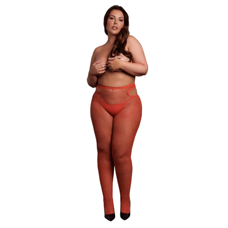 Shimmering Cut-Out Tights Plus Size - Red/Gold Glitter - Vuxen.se - Sexig kläder i plus size storlekar - Vuxen.se - Plussize höfthållare & strumpor