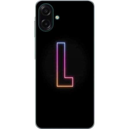 Kompatibelt Mobildeksel til Samsung Galaxy A07 4G Minimalistisk neonbokstav L i mykt fargeskiftende lys mot svart bakgrunn med ren grafisk estetikk