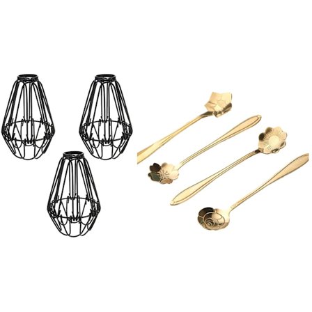 4 stk Søte Blomster Teskjeer Dessert Kaffe Skjeer med 3 stk Jern Pærebeskytter Lanterne, Takvifte og