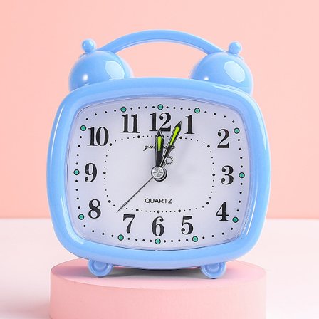 Blå analog alarmklokke, stille ikke-tikkende reisealarmklokke w