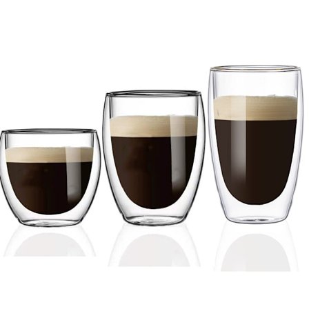 One Piece Dobbeltvægget Espressokop, 350ML Kaffekrus, Flydende Effekt Termisk Glas, Espressokop-8*11.6cm