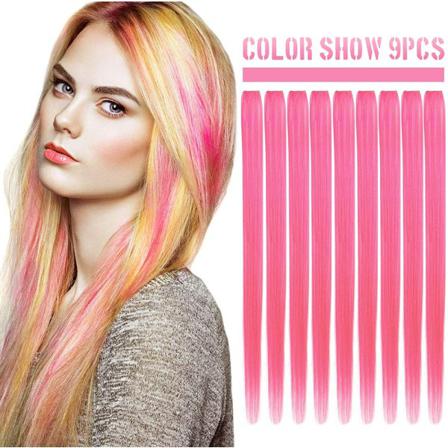 9pcs 21"färgad Klämma I Hårförlängningar Rosa Hårförlängningar