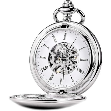 Unisex Lommeur med Kjede, Analog Manuell Opptrekk, Retro Skjelett, Høy Glans Gave