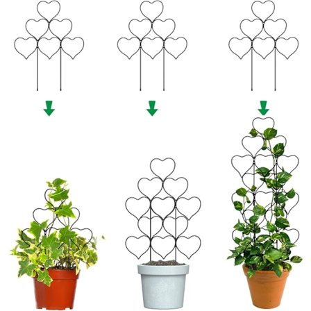 Lille Plantestøtte til Klatreplanter, Efeu, Blomster, Udendørs DIY Metal Plantestøtte, 3-pak, Sort