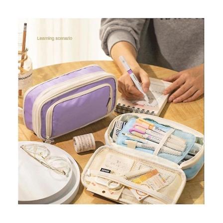 Angoo Klassisk Lommepenn Blyantveske, Fold Canvas Stasjonær Oppbevaringspose Organizer For Kosmetisk Tra
