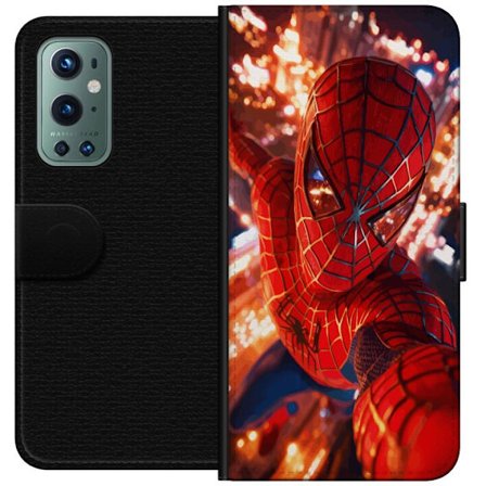 Kompatibel Tegnebogsetui til OnePlus OnePlus 9 Pro Spider Man i intens action med funklende lys og dynamisk perspektiv i filmisk superheltestil