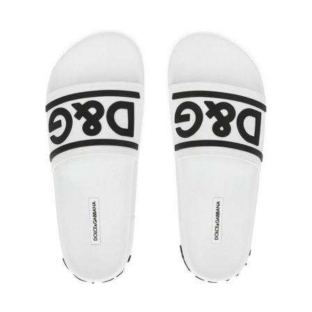 Dolce & Gabbana Rubber and Calfskin Sliders with Logo Print , Wit , Dames , Maat: 36 EU