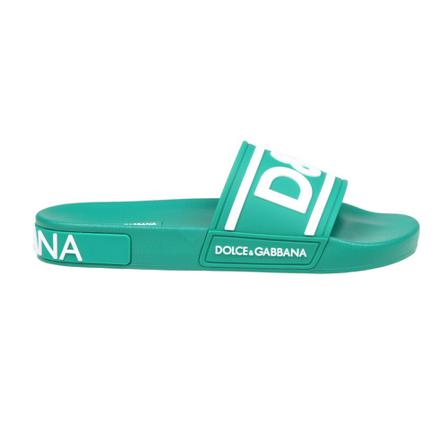 Dolce & Gabbana Beachwear Sliders with DG Logo , Groen , Heren , Maat: 39 EU