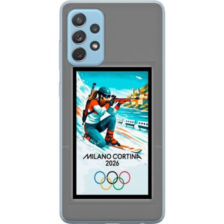 Kompatibelt Mobildeksel til Samsung Galaxy A52 5G Retroplakat Cortina Milano 2026 med fjell, vintersportsutøvere, italienske trikolor, Milano-katedral