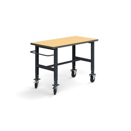 Arbeidsbord TRUST på hjul, L1500 B760 mm, 200 kg, herdet board