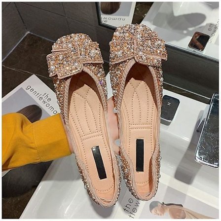 Mode Bling Rhinestone Bow-knot Slip On Casual Flat Shoes Rosa 36