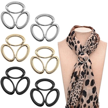 6 stk. Tørklædering med tre ringe Tørklæde Spænde Simpel Mode Wrap Holder Klemme Triple Slide Smykker Silke Tørklæde Lås Clips f