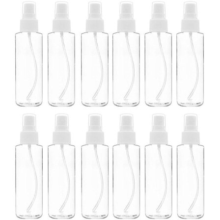 12-pack genomskinliga sprayflaskor med fin dimma, 120 ml (4 oz), med pumpsprayhuvud, för resor, eteriska oljor, parfymer