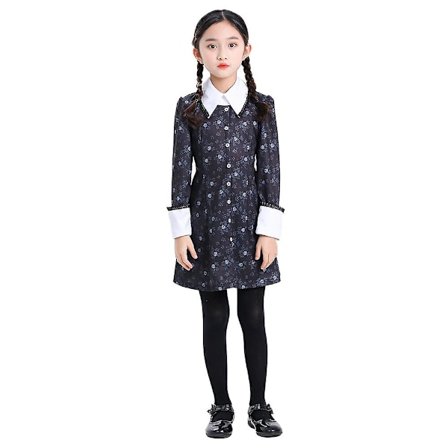 Onsdag Amerikansk TV-serie Wendesday Adams Barn Blommor Rollspel Halloween Cos Kläder