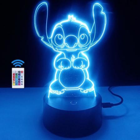 3D Nattlampe Barnelampe LED Optisk Illusjon med Stitch Figur Gave til barn (16 Stitch-farger)