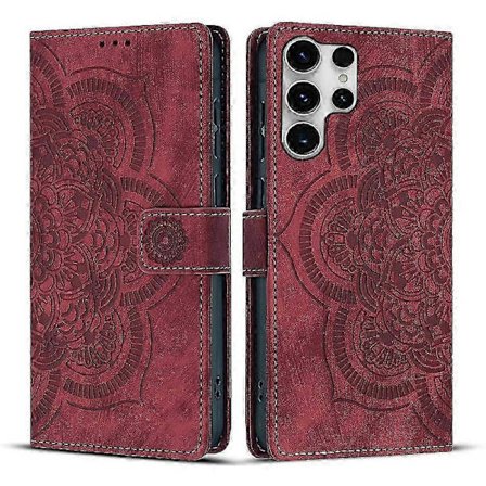 Frostat Läderfodral för Mandala Emed Retro Telefon Röd(FQ) For Samsung Galaxy S23 Ultra 5G