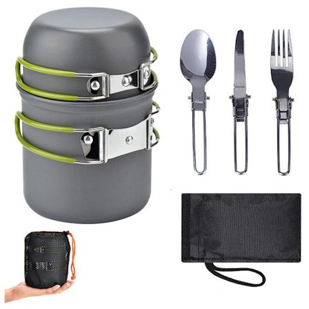 Camping Gryde Kit, Mini Camping Kogegrej med Camping Komfur, 1-4 Person Bærbar Madlavning Kogegrej til Udendørs Vandreture/Fiske/Overlevelse/Picnic 