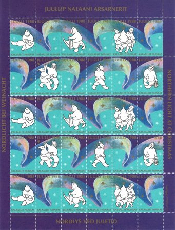 Grønland - Julemærkeark 1988 - Utakket venstre vertikal margin