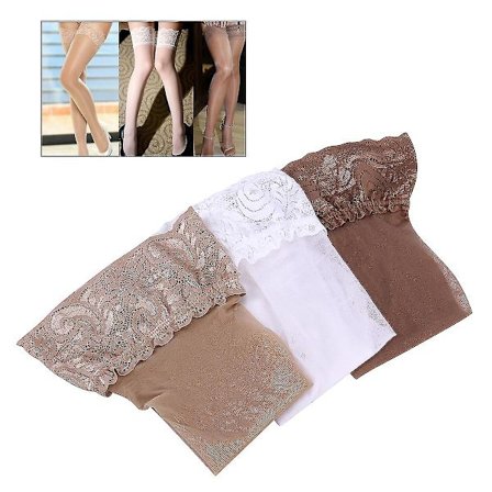 3 Paria Liukumattomat Silikonipolkisukat Seksikäs Pitsikoristeinen Alusasu Jalka Sukat (Valkoinen & Kahvi & Ihonvärinen)