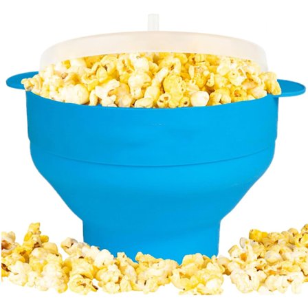 Popcorn Skål Silikone Mikro Skål til Popcorn - Sammenklappelig Blå