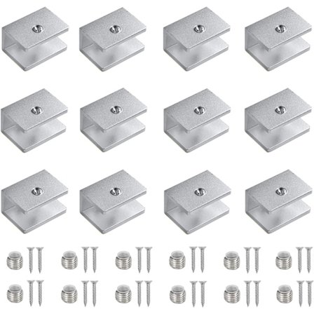 12 stk. Glasklemmer, Justerbar Glasvægbeslag, 8 til 10 mm Glasvæg Hyldebeslag, Aluminiums