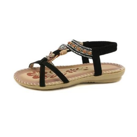 Sommarsandaler för dam 2025 Boho Eleganta med Strass - Äkta Läder Flip Flops