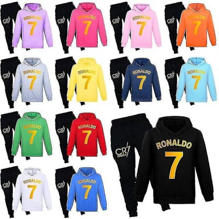 Barn Ronaldo 7 Trykk Casual Hoodie Treningsdraktsett Hettemgens Topp Bukser Dress 2-14 år