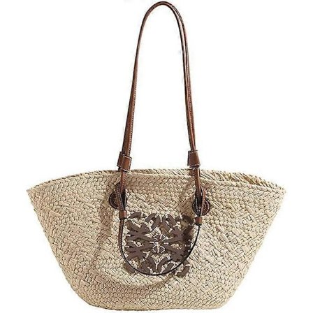 Stråtaske Stråtaske Stor Kapacitet Taske Håndvævet Tote Taske Strand Dametaske - Hvid