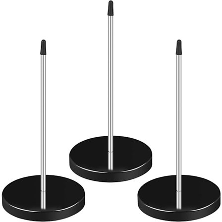 3 stk. Kvitteringsspyd i metall, regningholder, rett stangspyd, restaurantkvittering, notatholder med rund sokkel for restaurant, kjøkken, kontor, 