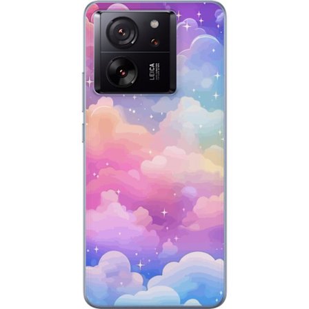 Kompatibelt Mobildeksel til Xiaomi 13T Pro Søt enhjørning med regnbuefarget hår mot en stjernebelagt pastellbakgrunn i kawaii-stil