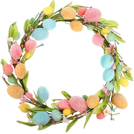 Påskdekoration för ytterdörr, påskäggkrans, vårkrans (39,00 x 39,00 x 5,50 cm, som visas på bilden)