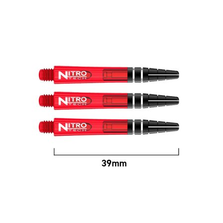 Red Dragon Darts Nitrotech Shafts 39mm Polycarbonate - 9 Dart Shafts, Red, Professional, Flight Locking System, Ultra Modern, Transparent Polymer