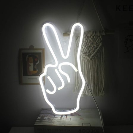 Peace Finger LED Neon Vægskilt, Victory Gesture Neon Light, Nyhed Neon Væglamper til Børn Hjemmetilbehør Fest Ferieindretning, Hvid