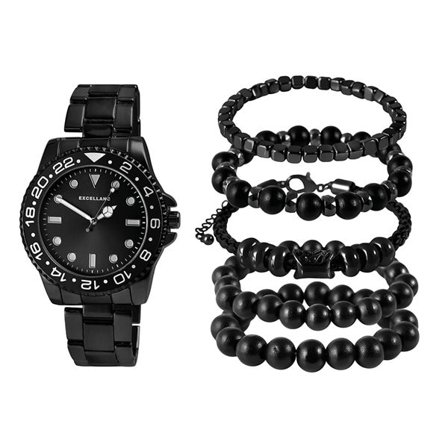 Excellanc Presentset Herrklocka och 5 armband - Svart