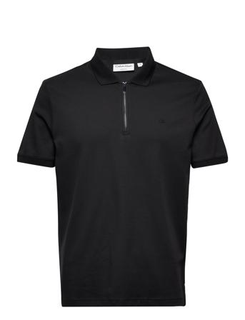 Smooth Cotton Zip Polo Polos Short-sleeved Svart Calvin Klein