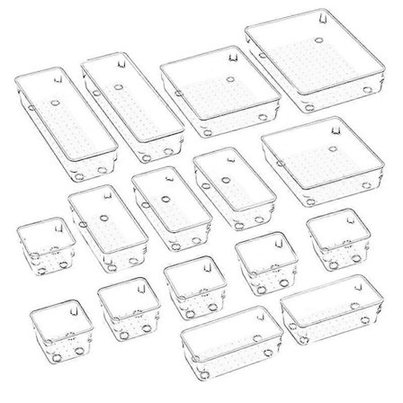 16 stk. Klar Plast Skuffe Organizer Sæt, Skridsikker/Sprækfrit Badeværelse Vanity Skuffe Organizer Bakker Di