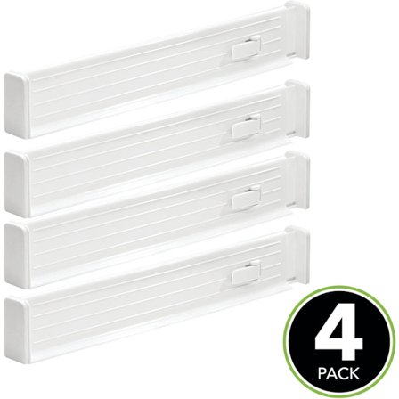 4 stk justerbare skuffeinnlegg - Praktisk skuffeorganisator i plast - Bestikkorganisator for kjøkkenskuff - for soveromsskuff