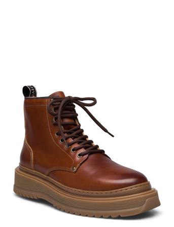 Slack U Leather Shoe Støvletter Med Snøring Brun Sneaky Steve*Betinget Tilbud