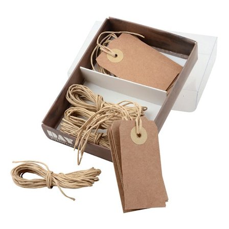 Day gaveetiketter med snor - 10-pak