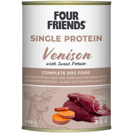 FourFriends - Dog Single Protein hjortekjøtt og søtpotet 400 g x 12 - Hund - Hundefôr & hundemat - Våtfôr & våtmat - ZOO.no
