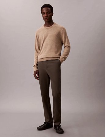 Calvin Klein Slim Sateen Chino Trouser - Brown - 30 x 32