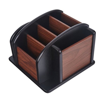 Fjernkontrollholder i tre, skrivebordsoppbevaring, stor skrivebordsboks i tre, roterende pennholder, oppbevaringsstativ for kontorrekvisita