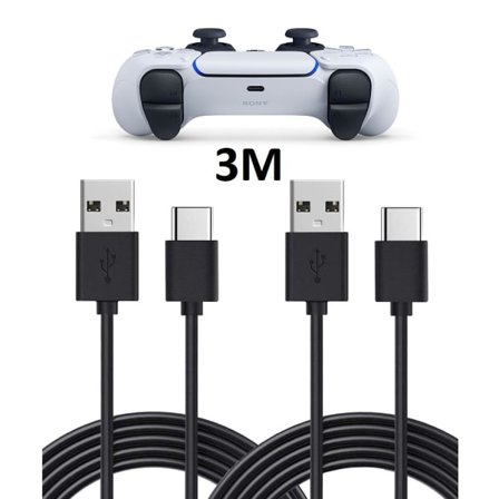 2-pakning 3m 3 meter ladekabel - for PS5/ Playstation 5 USB-C svart