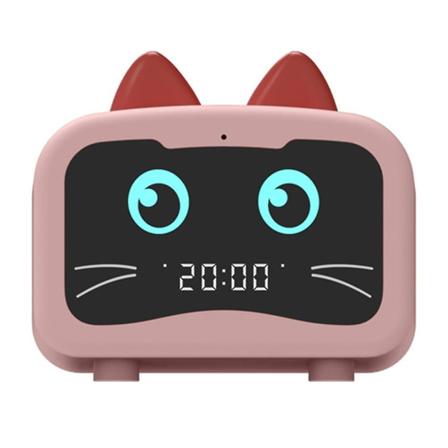 Söt tecknad katt Bluetooth-kompatibel laddningsväckarklocka, basmusikspelare, heminredningsväckarklocka - Rosa