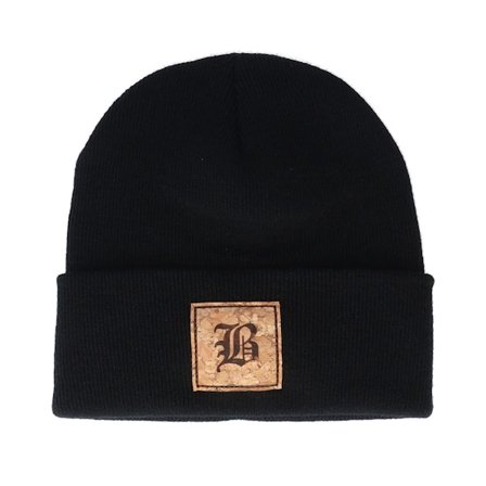 Iconic - B Letter Patch Black Cuff Cuff Black Beanie - @ Hatstore