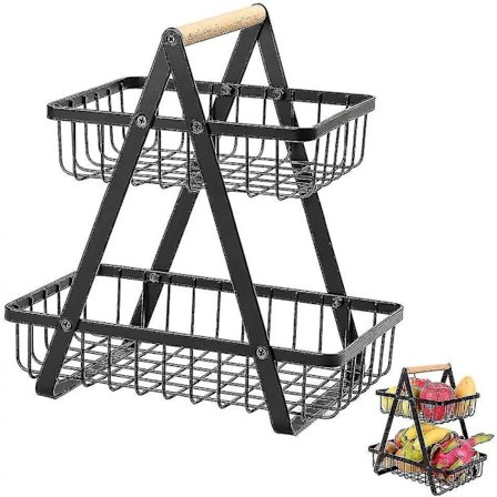 Fruktkorgar, Dekorativ Metallvåning Fruktkorg, 2 Våningar Metall Fruktkorg, Avtagbara Fruktkorg Korgar(svart)