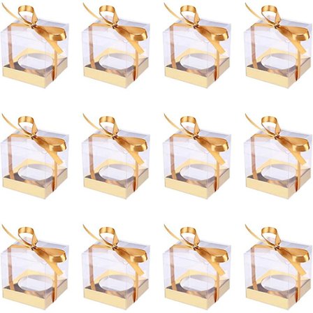 12 stk. Heilwiy Transparent Kageæsker Pvc Klar Æske Bageri Container Med Bånd Til Gave