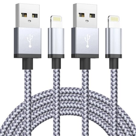 2-pakning Ultralang Hurtiglading USB-kabel for iPhone 14 8 7 Plus 13 12 11 Pro Max XS XR 3A USB-lader Datakabel Flettet kabel 2 stk{ad}{ad}